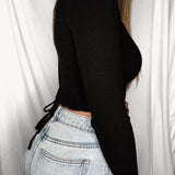 Black Waist Tie Long Sleeve